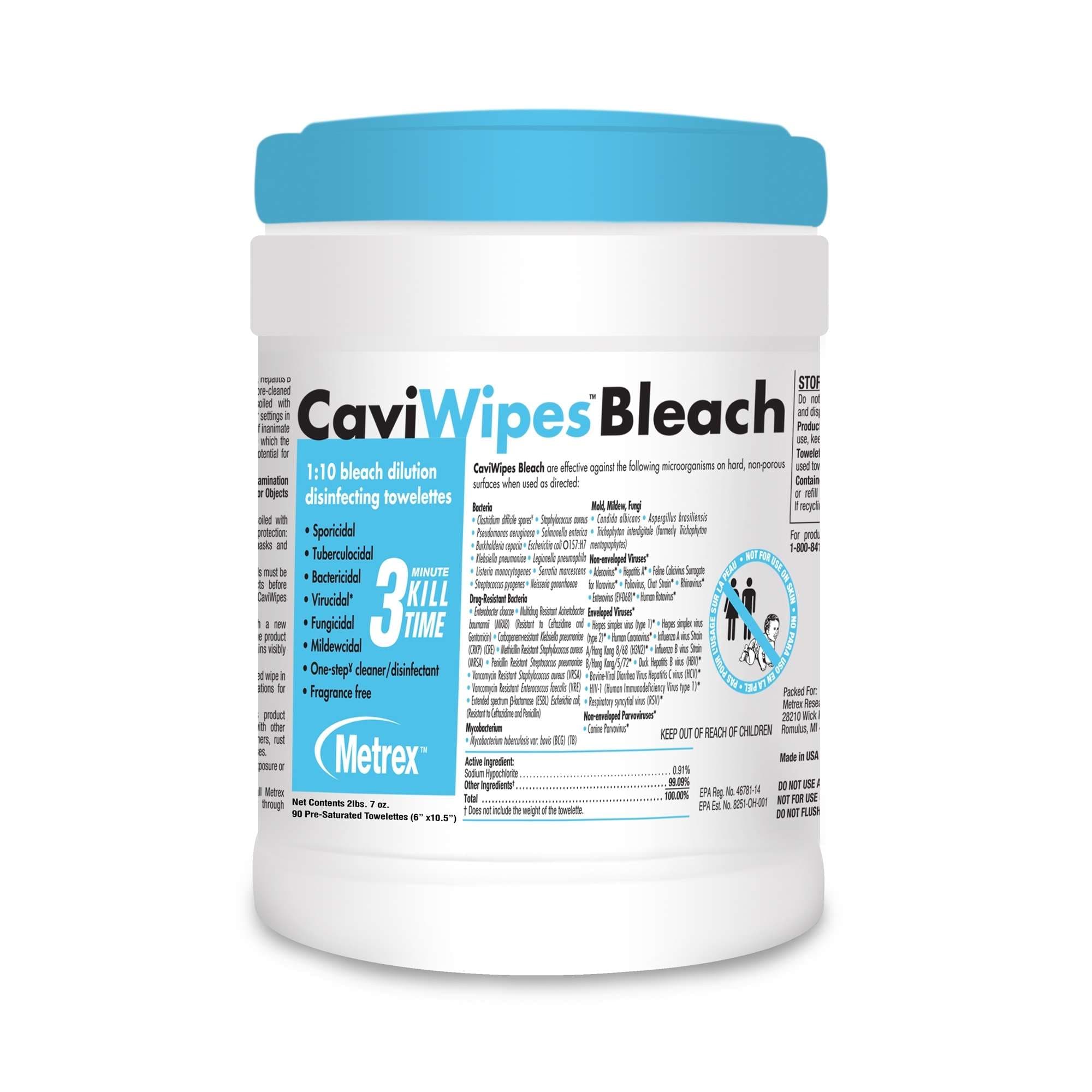 CaviWipes Bleach Surface Disinfectant Wipes, 6 x 10.5 Inch - Case of 1080 - Image 1
