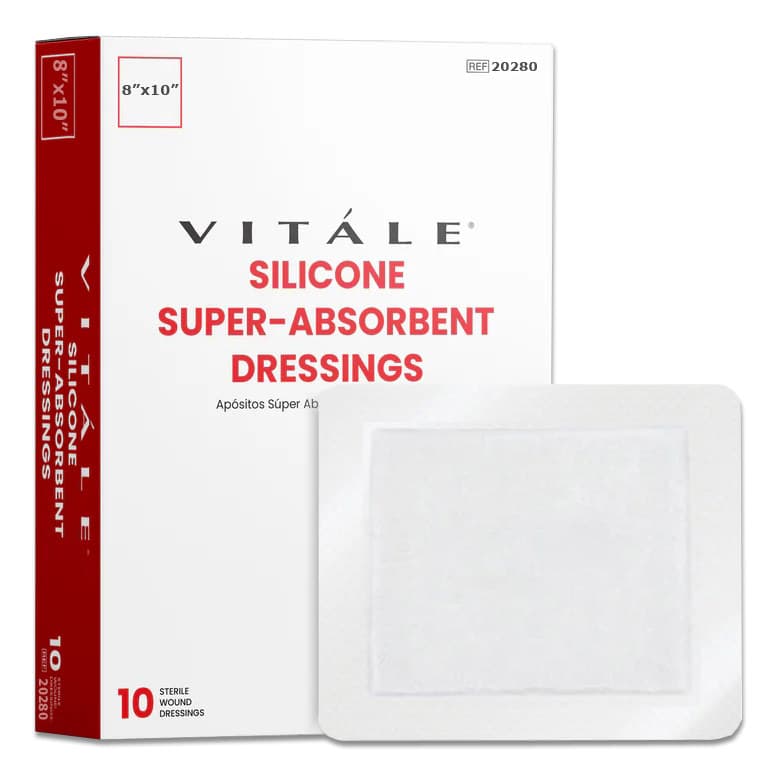 Vitale Silicone Super-Absorbent Dressings, 8" x 10" - Box of 10 - Image 1