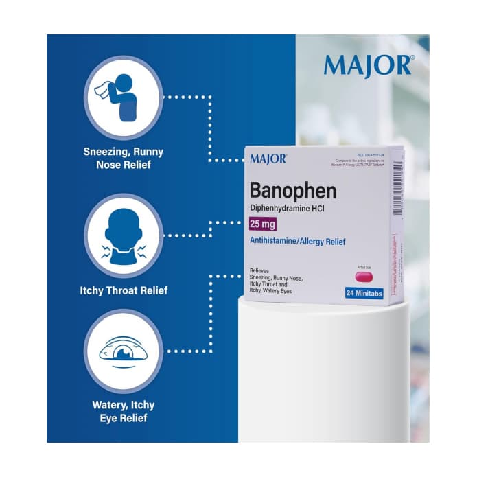 Banophen Diphenhydramine HCl Allergy Relief Tablet - Bottle of 24 - Image 3