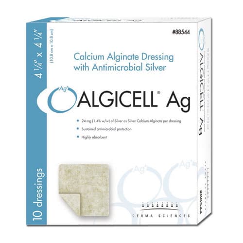 Algicell Ag Silver Calcium Alginate Wound Dressing, 4-1/4 x 4-1/4 Inch - Box of 10 - Image 1