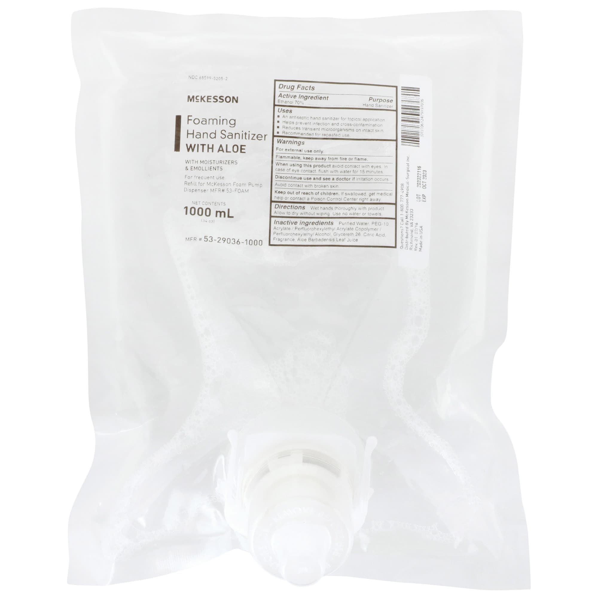 McKesson Hand Sanitizer with Aloe Dispenser Refill Bag Foaming - Case of 4 - Image 1