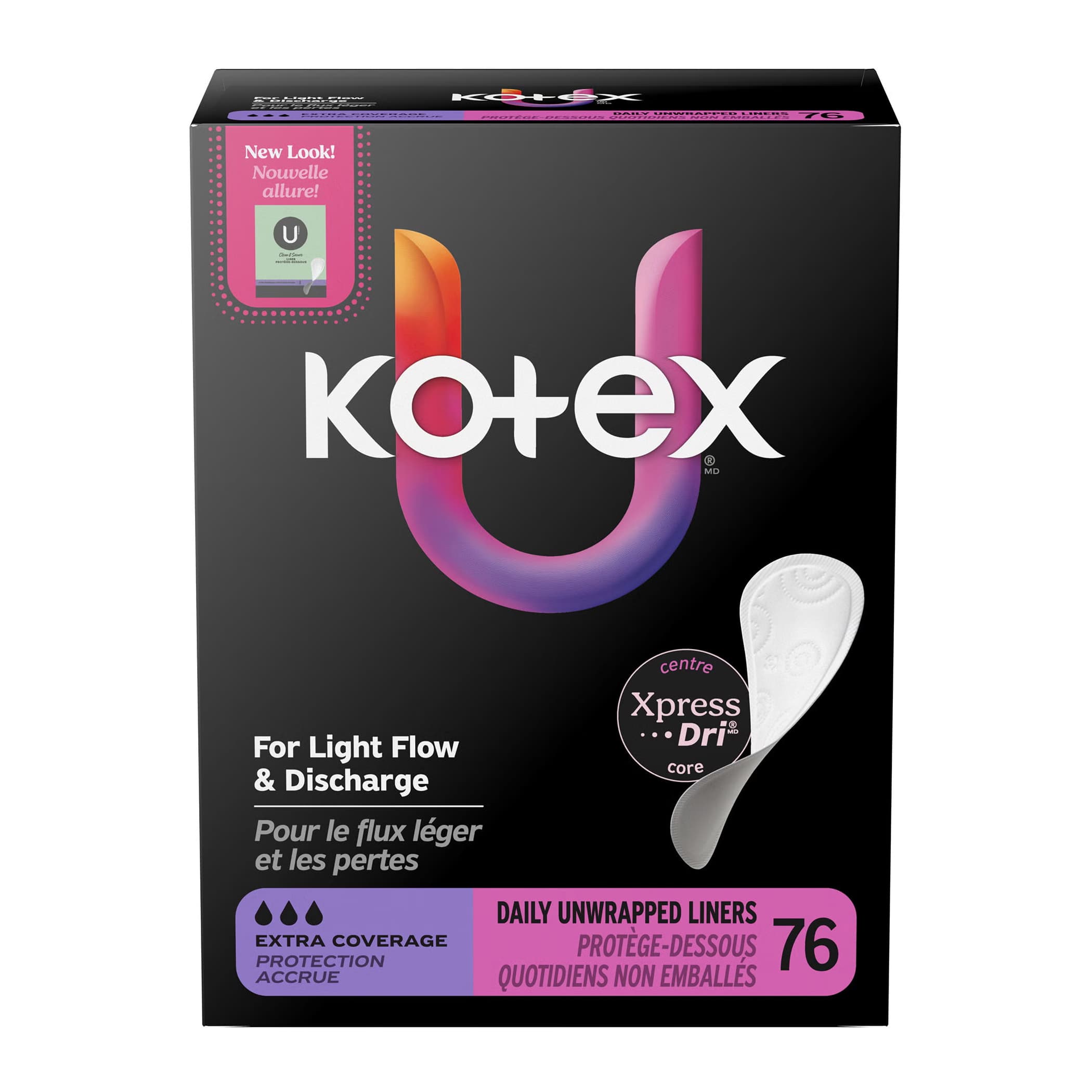 U by Kotex Extra Coverage Panty Liners, Light Absorbency - Image 1