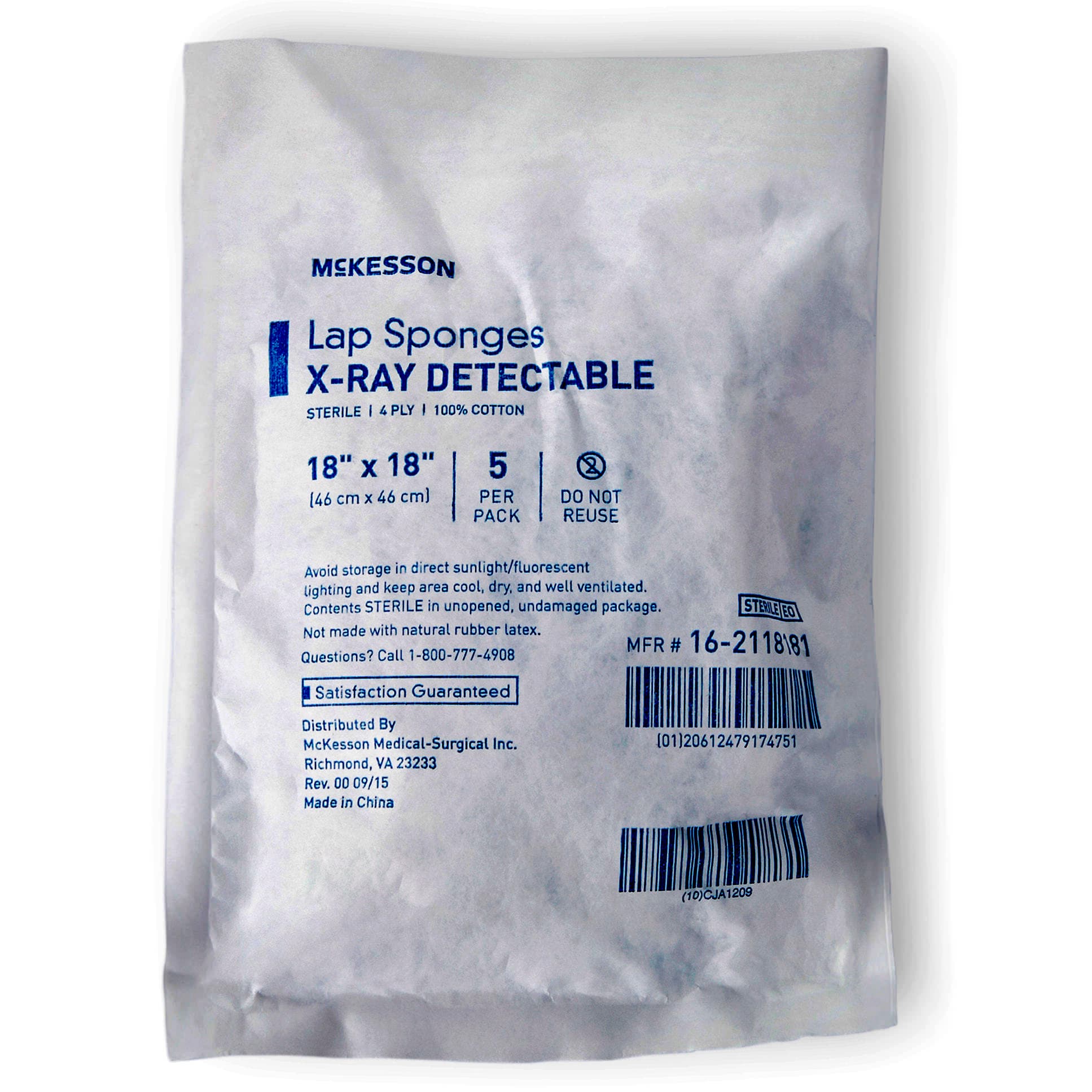 McKesson Surgical Laparotomy Sponge White 4-Ply Square Sterile, 18 X 18 Inch, Soft Pack - Image 1