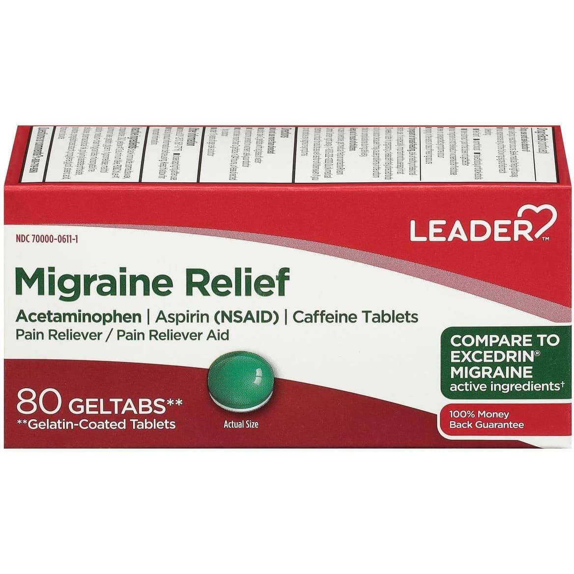 Leader Migraine Relief Geltabs, (Compare To Excedrin Migraine) - Pack of 80