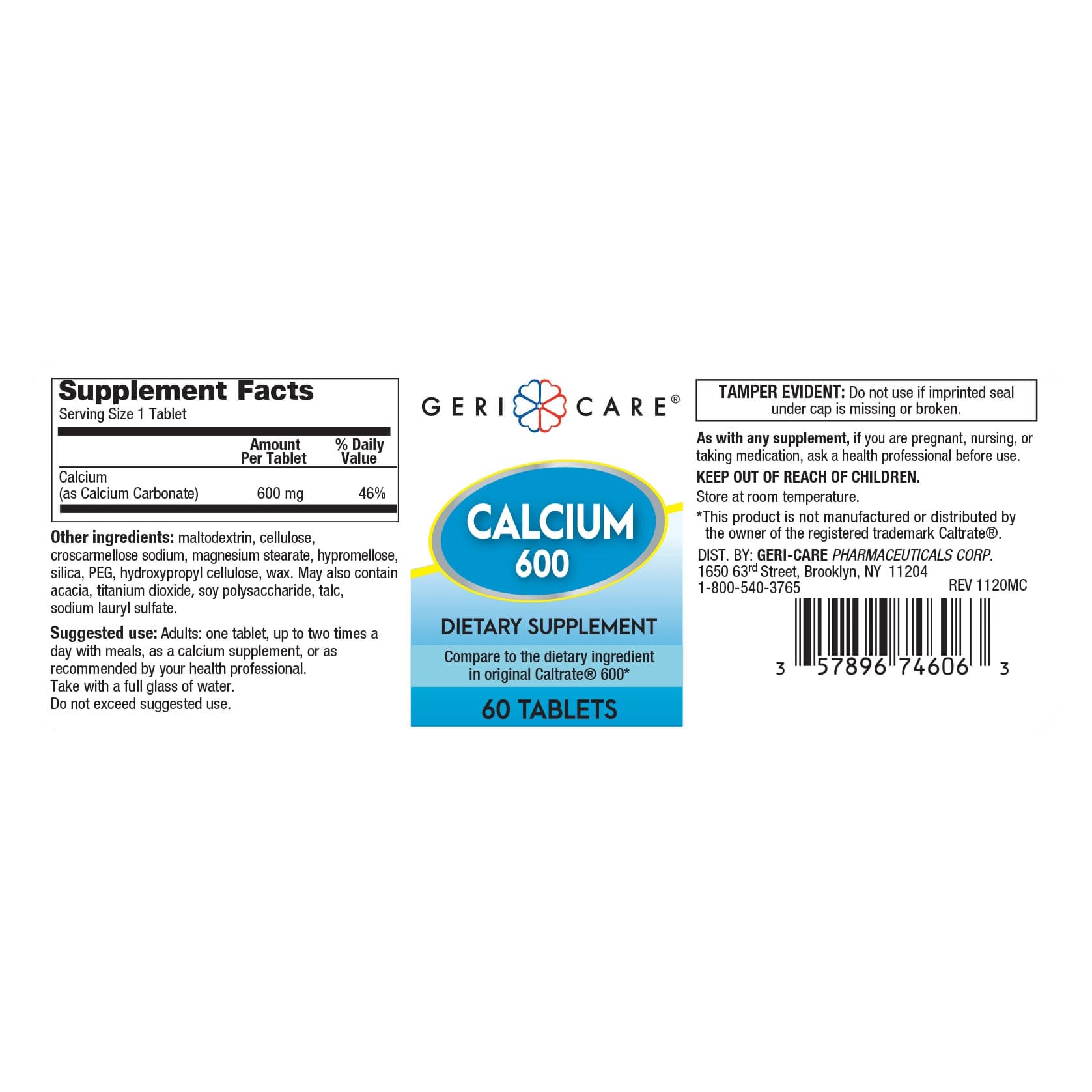 Geri-Care Calcium 600mg Joint Health Supplement Caplets - Image 2
