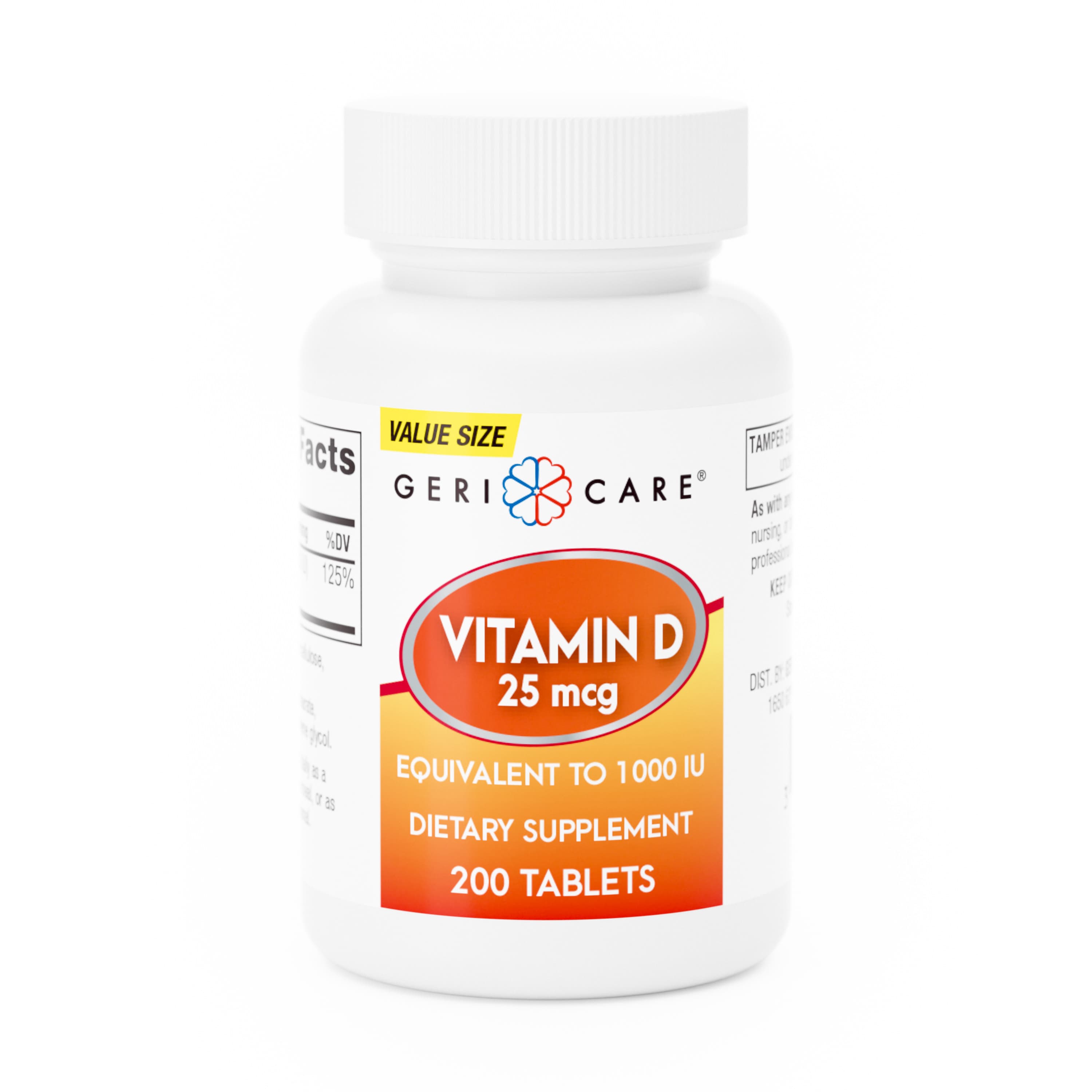 Geri-Care Vitamin D3 Dietary Supplement Tablets, 25 mcg - Bottle of 200 - Image 1