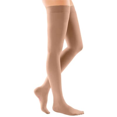 Mediven Comfort Thigh High 30-40mmHg Compression Stocking with Silicone Beaded Top Band Petite, Closed Toe, Natural, SIze VII - Pair - Image 1