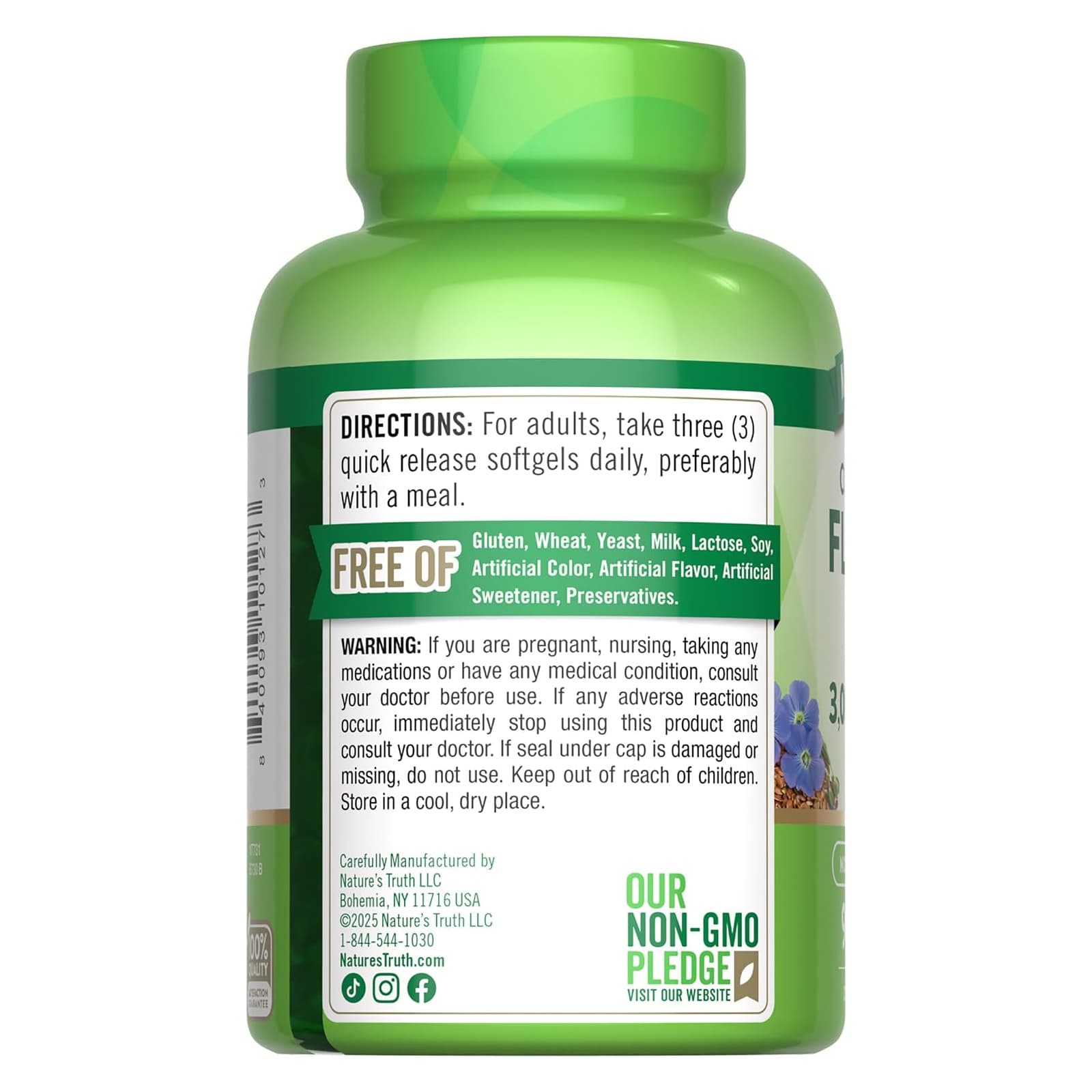Nature's Truth Flaxseed Oil, Cold Pressed Softgels, 3000 mg - Image 2