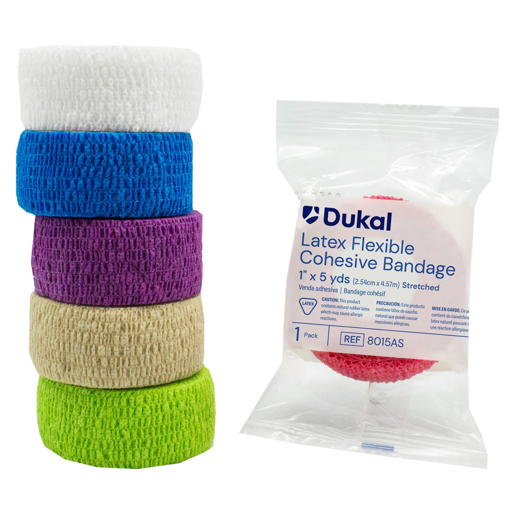 Dukal Elastic Cohesive Bandage, Assorted Colors, 1 Inch x 5 Yard - Box of 30 - Image 1