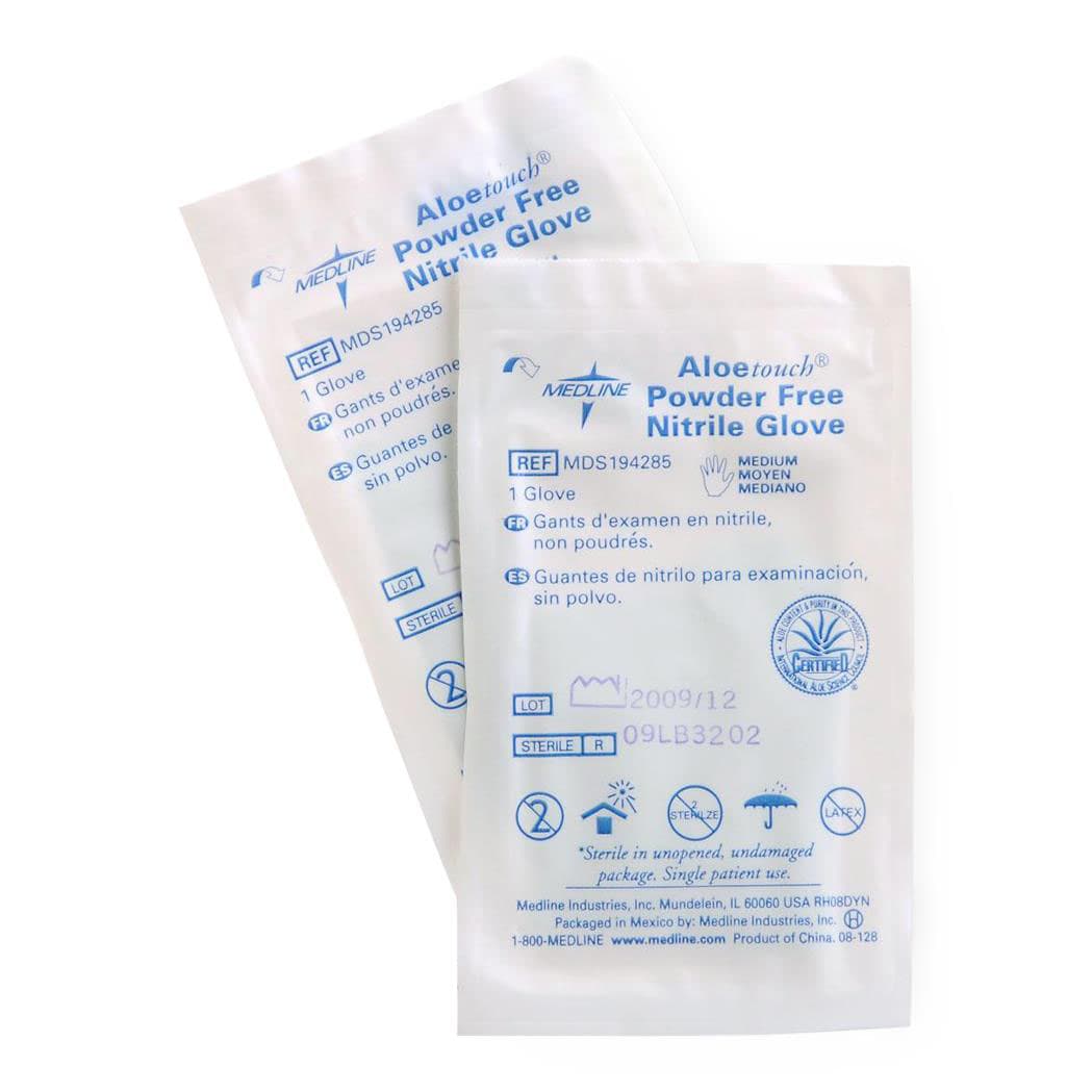 Aloetouch Sterile 9" Powder-free Nitrile Exam Glove Singles, Medium - Case of 400 - Image 1