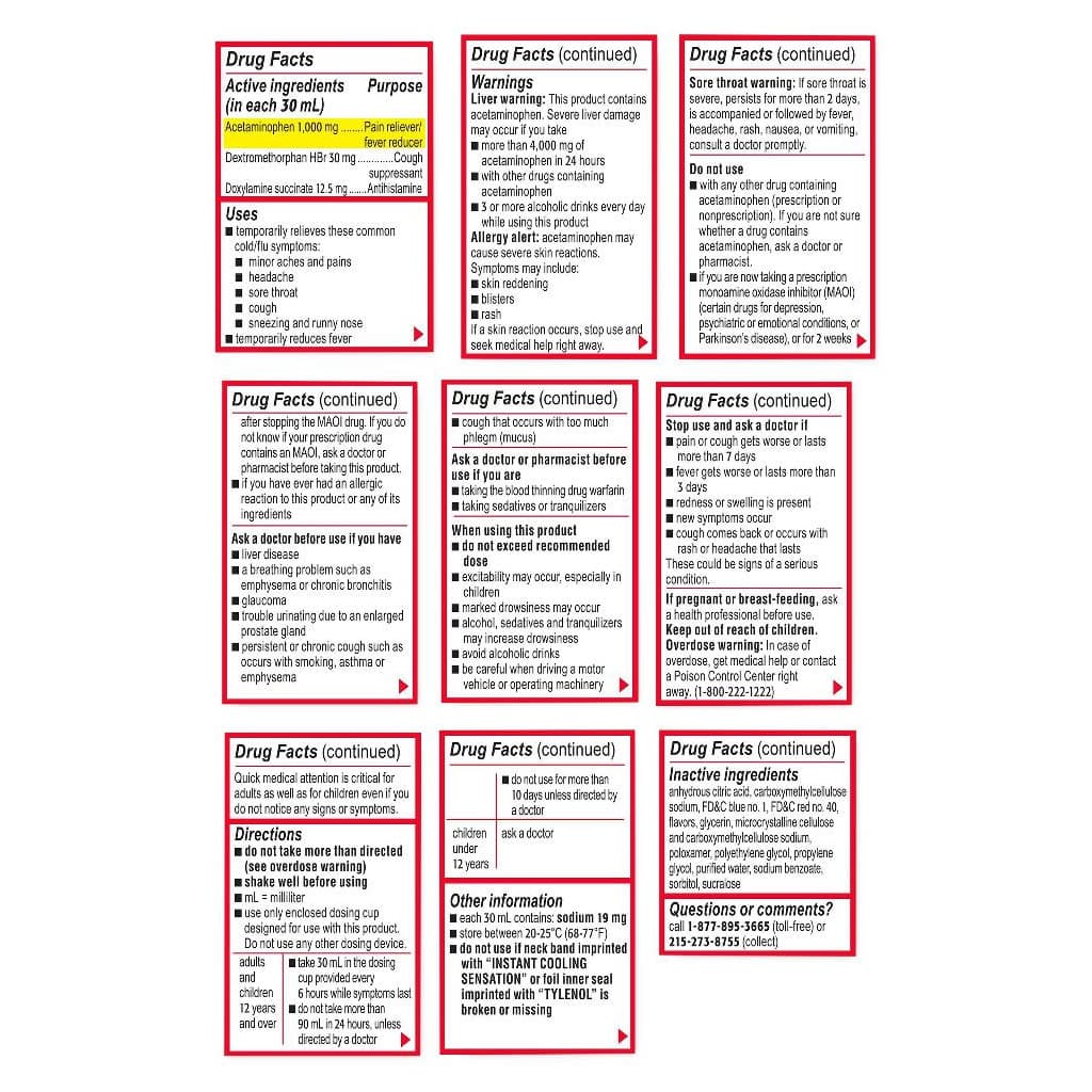 Tylenol Severe Cough and Sore Throat Night Liquid, 8 oz - Case of 24 - Image 3