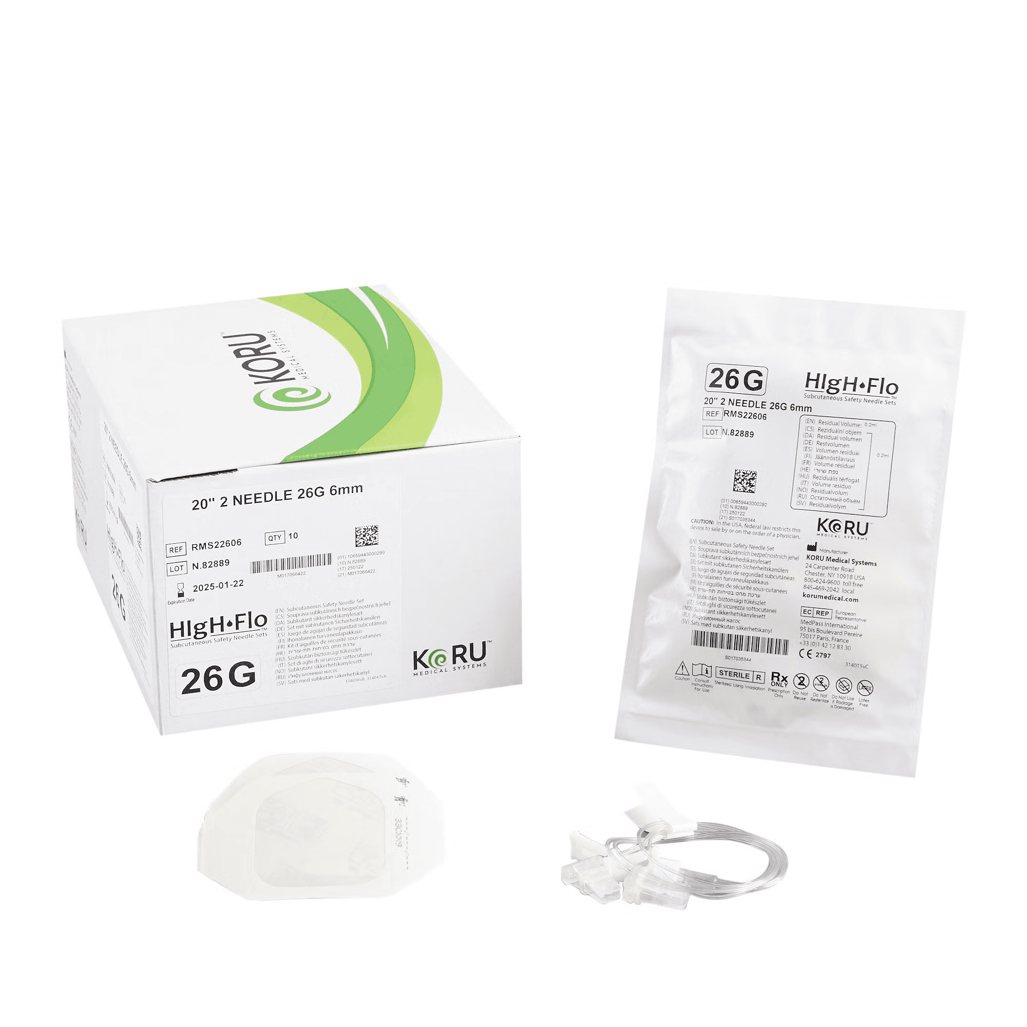 KORU HIgH-Flo2 Sub-Q Infusion Set with Winged Hub - Image 1
