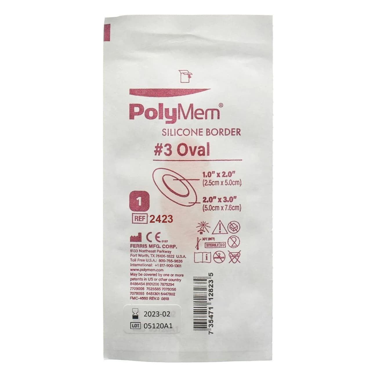PolyMem Oval Shape Silicone Border Foam Dressing, 2 X 3 Inch - Each - Image 1
