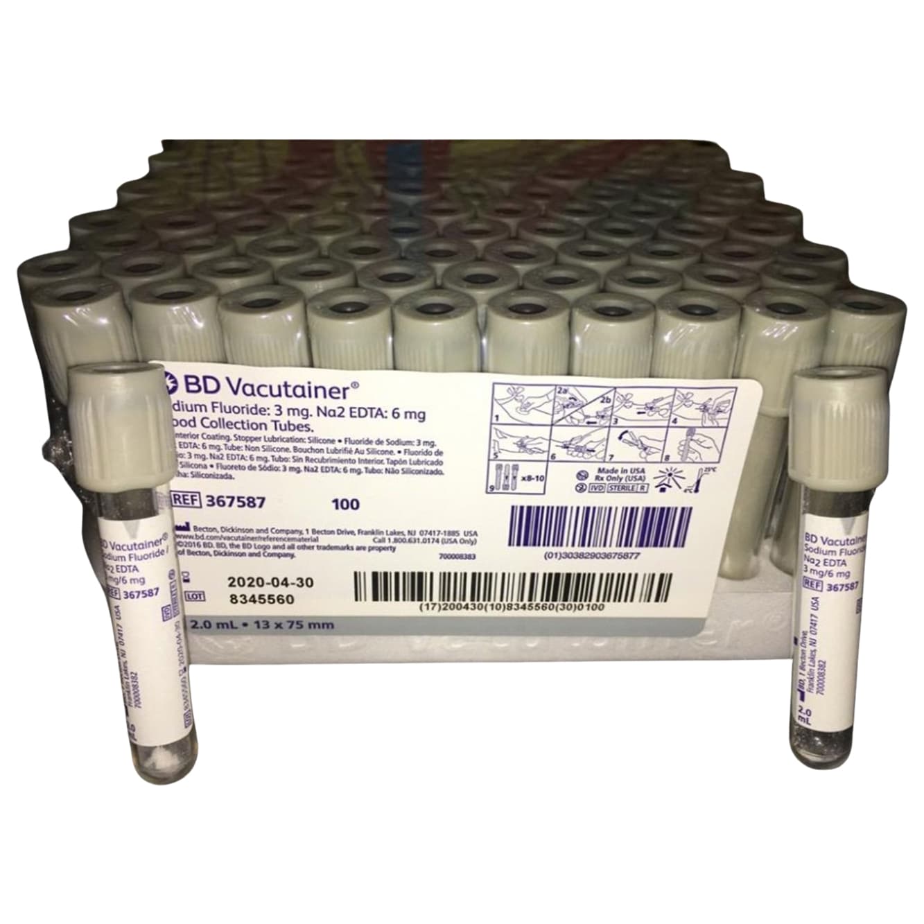 BD Vacutainer Plus Venous Blood Collection Tube Sodium Fluoride-Na2 EDTA 13 x 75 mm - Image 2