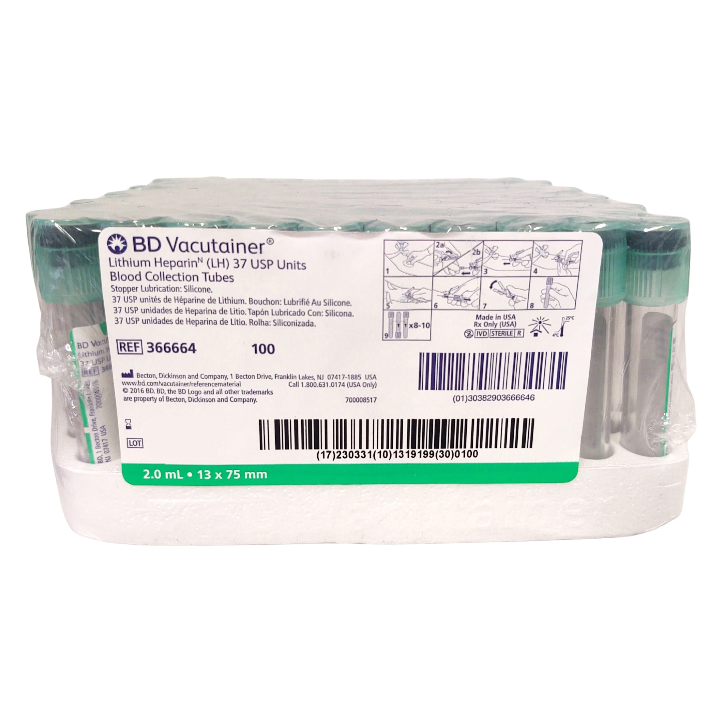 BD Vacutainer Lithium Heparin Blood Collection Tubes with Hemogard Closure, 2 mL - Case of 1000 - Image 1