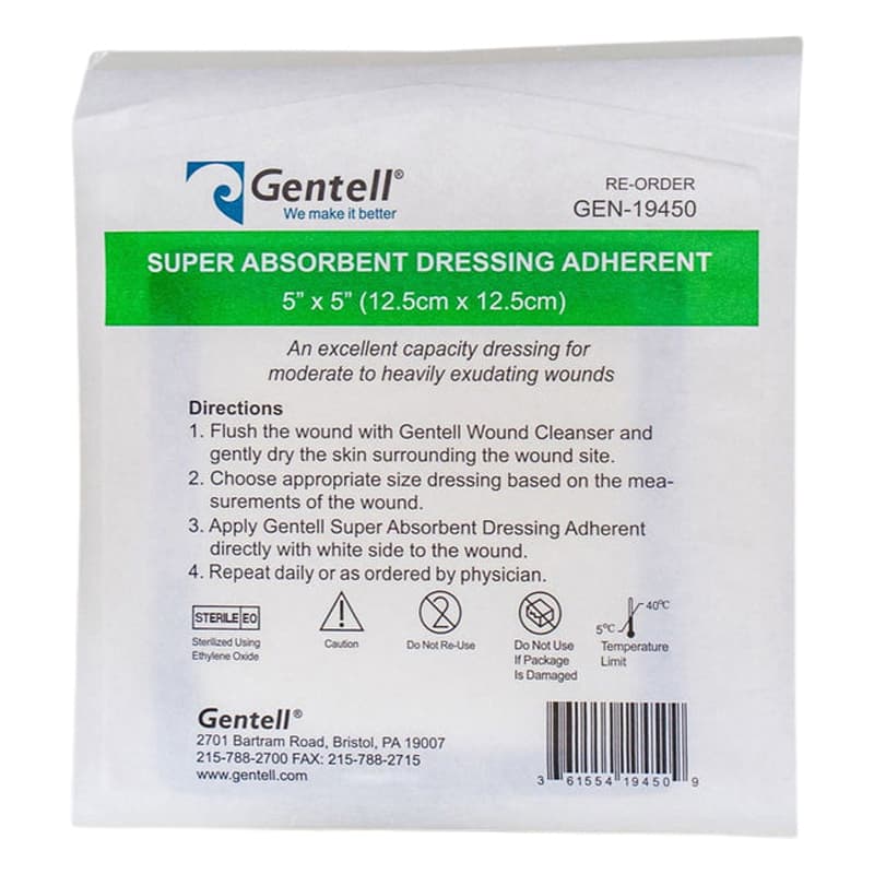 Gentell Super Absorbent Adherent Dressing, 5 x 5 Inch - Each - Image 1