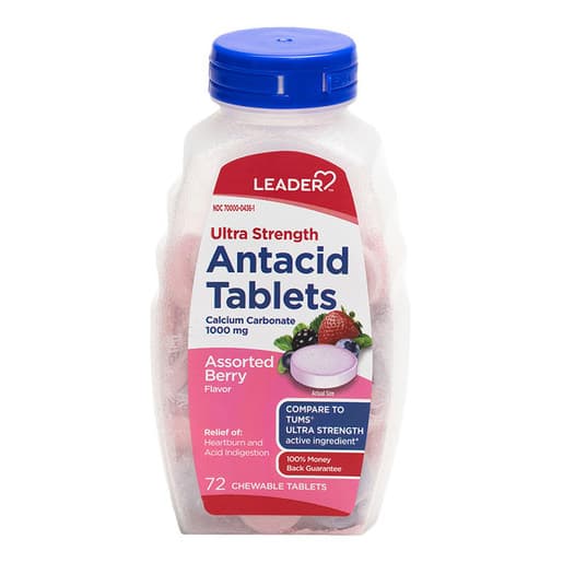 Leader Ultra Strength Antacid Chewable Tablets, Assorted Berry, 1000 mg, 72 Count - Each