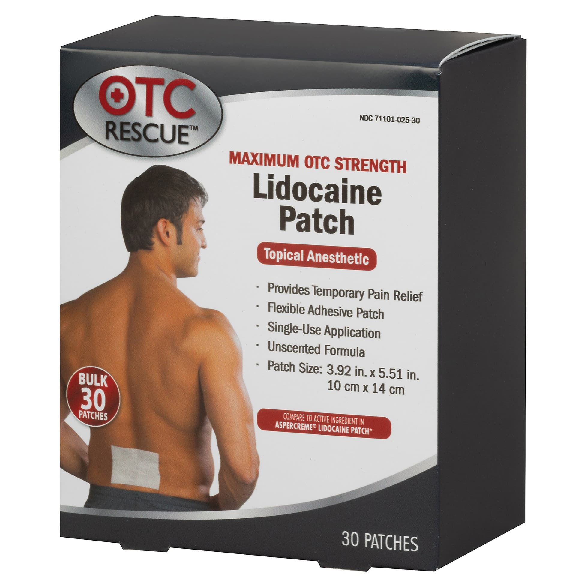 OTC RESCUE Lidocaine Patch Topical Pain Relief - Box of 30 - Image 1