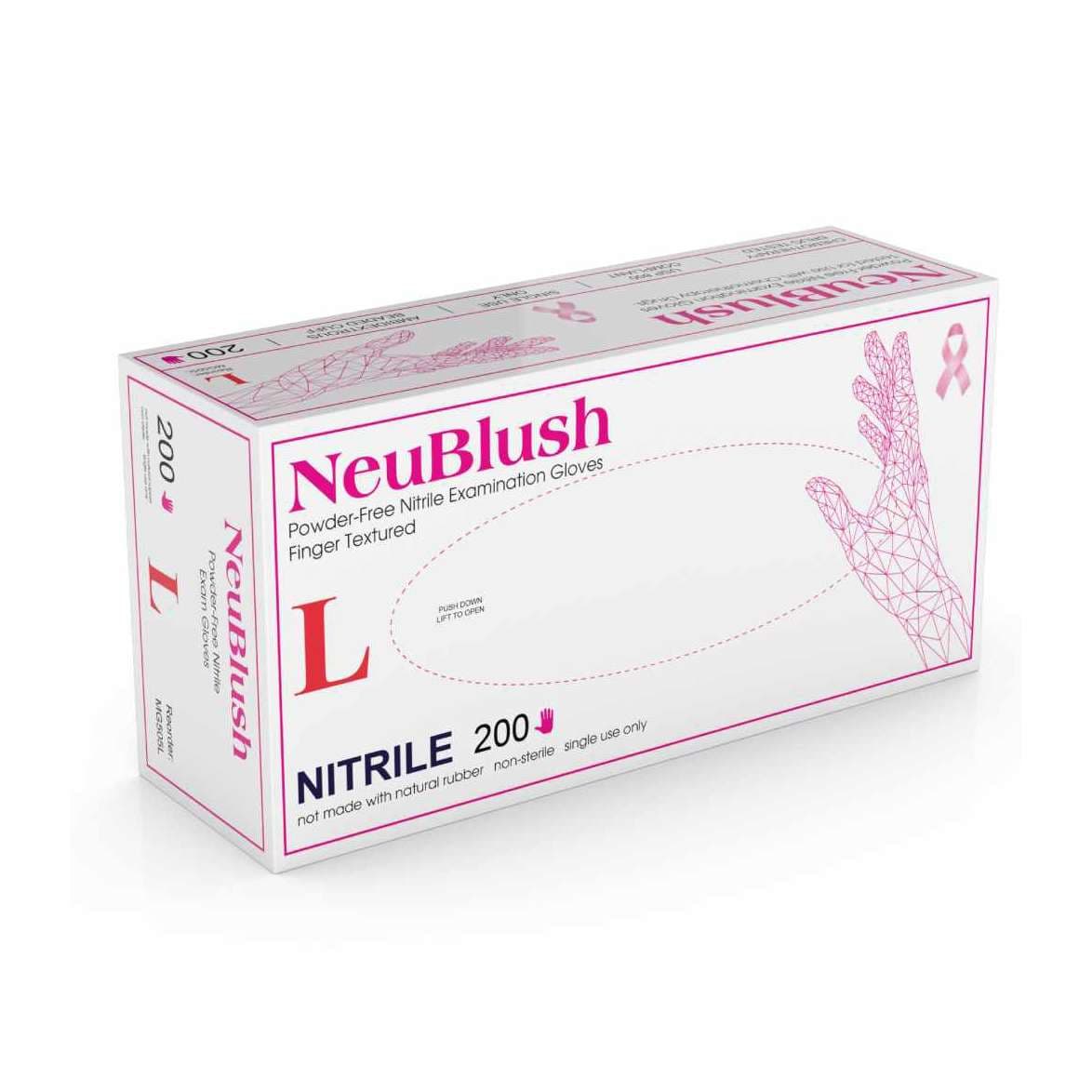 Medgluv NeuBlush Nitrile Exam Glove, Powder-Free, Latex-Free, Non-Sterile, Finger-Textured, Blush, Medium - Case of 2000 - Image 1