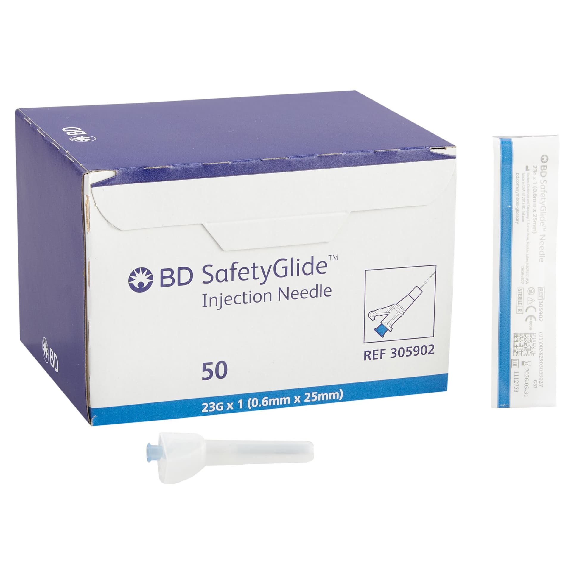 BD SafetyGlide Hypodermic Needle, 23 Gauge, 1 Inch - Box of 50 - Image 1