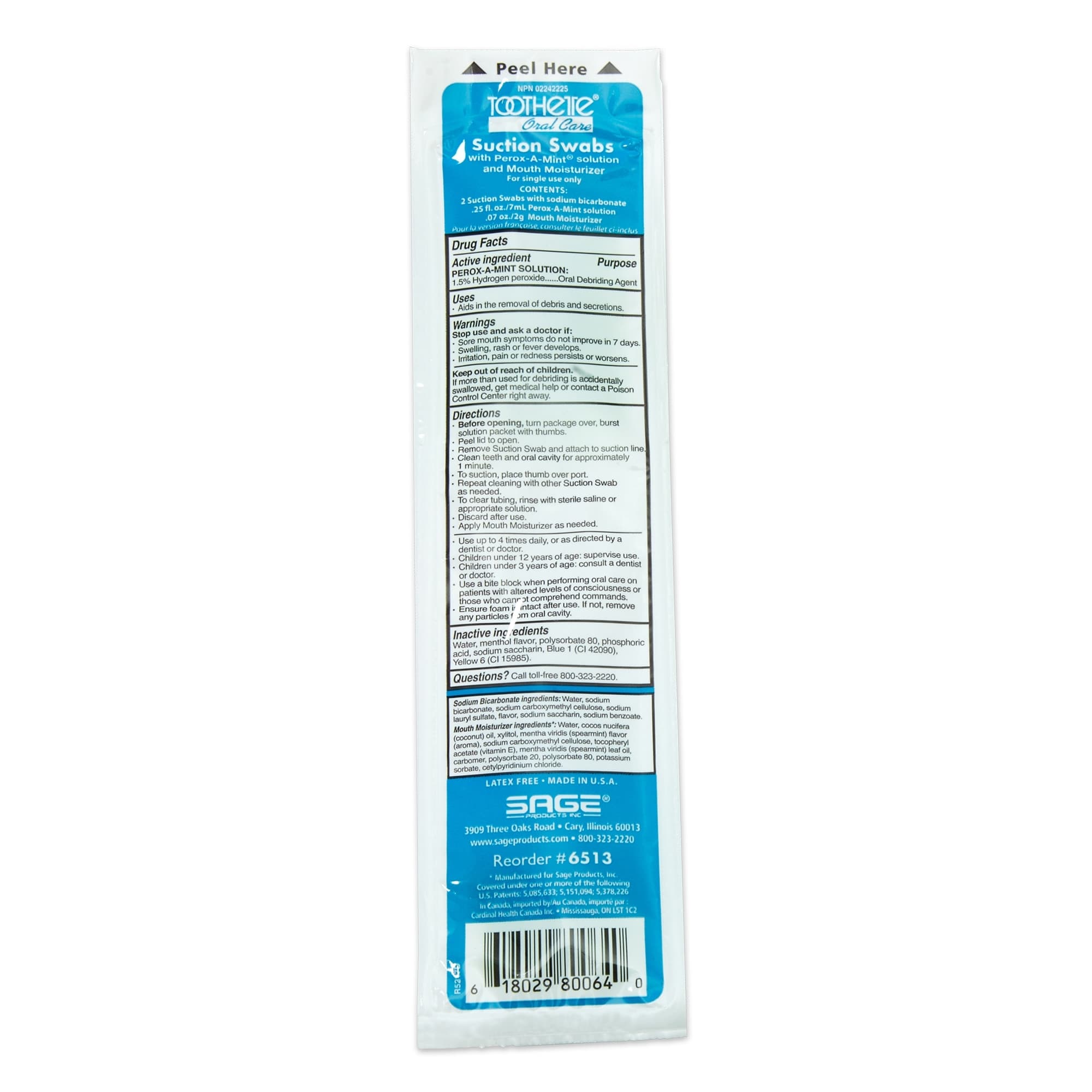 Sage Toothette Suction Swabs with Perox-A-Mint solution and Mouth Moisturizer - Image 2
