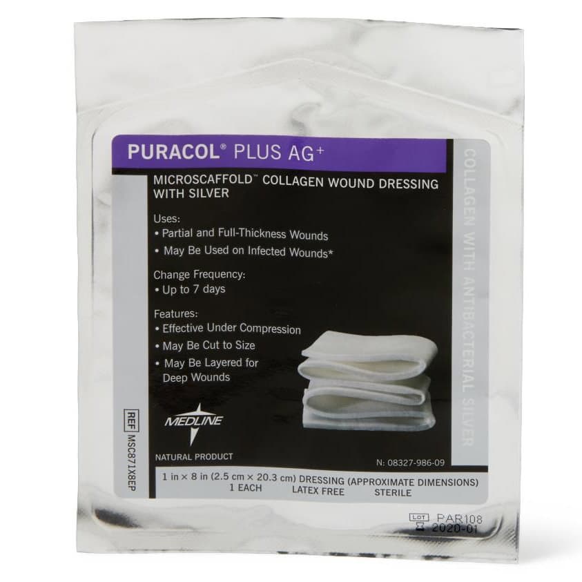 Puracol Plus AG+ Collagen Dressing, 1 x 8 Inch - Each - Image 1