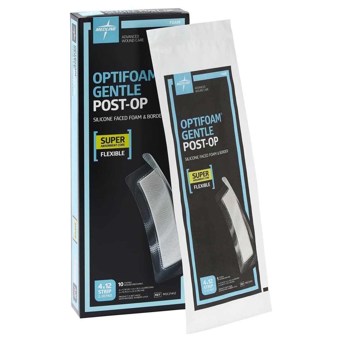Optifoam Gentle Post-op Silicone Face Foam Dressing, Sterile, 4 x 12 Inch - Case of 100 - Image 1