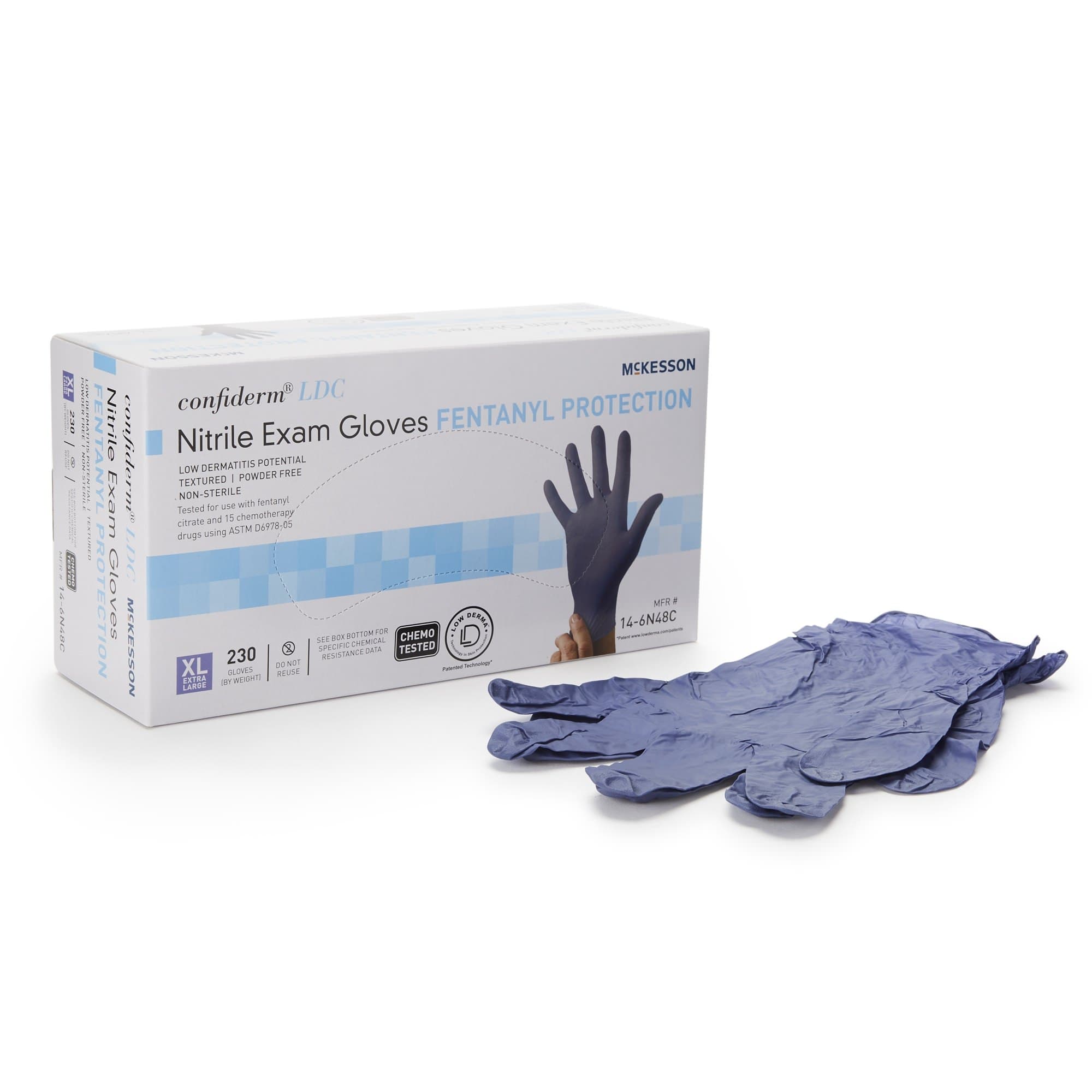 McKesson Confiderm LDC Exam Glove Blue Beaded Cuff 2 mil to 4 mil Range, X-Large - Box of 230 - Image 1
