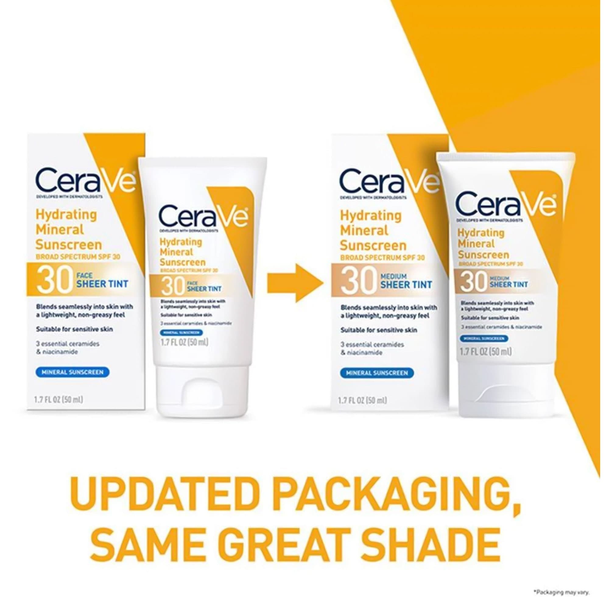 CeraVe Hydrating Mineral Sunscreen SPF 30, Medium Sheer Tint, 1.7 oz - Each - Image 2