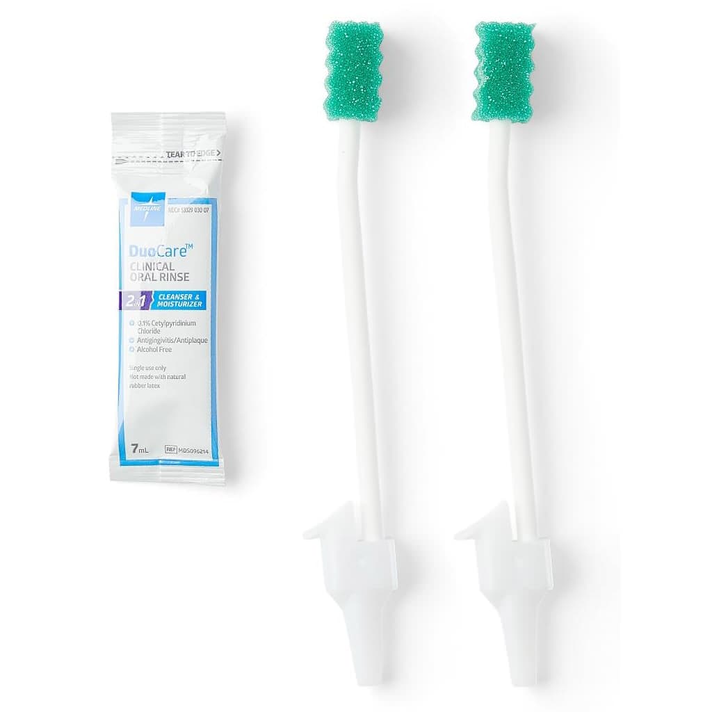 Medline DuoCare Single-Use Oral Care Tray Kit with 2 Suction Swab - Each - Image 1
