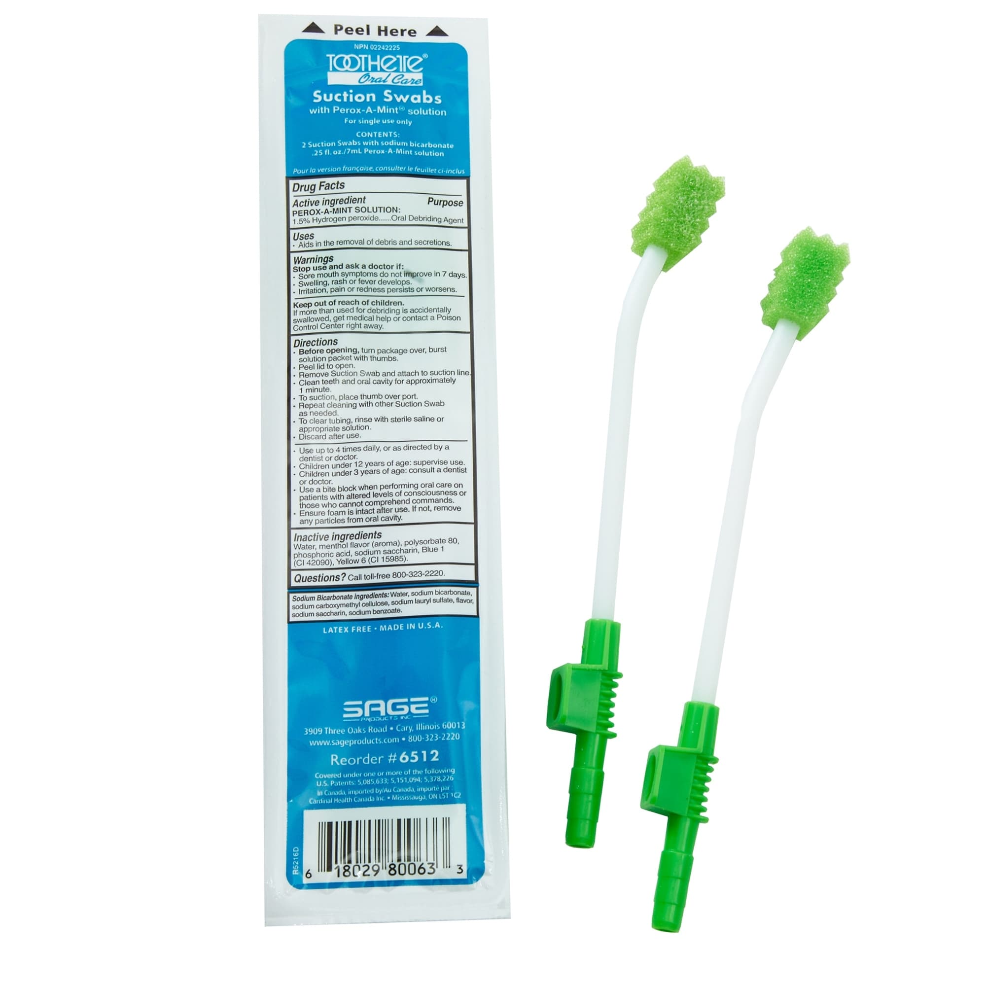 Sage Toothette Suction Swabs with Perox-A-Mint Solution - Case of 200 - Image 1