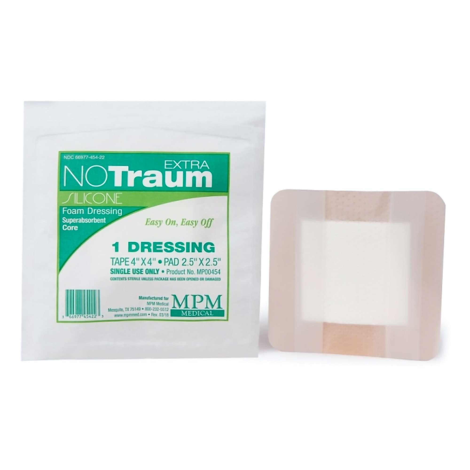 MPM Medical NoTraum Extra Bordered Silicone Foam Dressing, 4 x 4 Inch - Case of 50 - Image 1