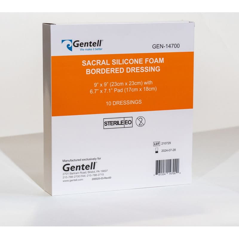 Gentell Bordered Silicone Foam Sacral Dressing, 9 x 9 Inch - Box of 10 - Image 1