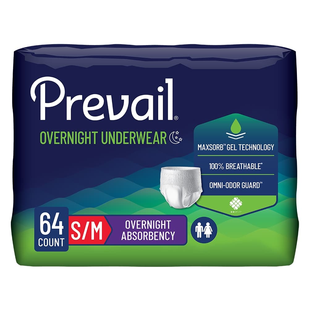 Prevail Overnight Heavy Absorbent Adult Underwear, Small-Medium - Case of 64 - Image 1