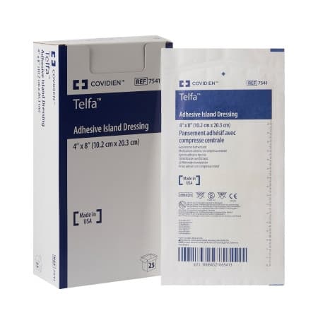 Telfa Adhesive Island Dressing, 4 x 8 Inch - Carton of 25 - Image 1