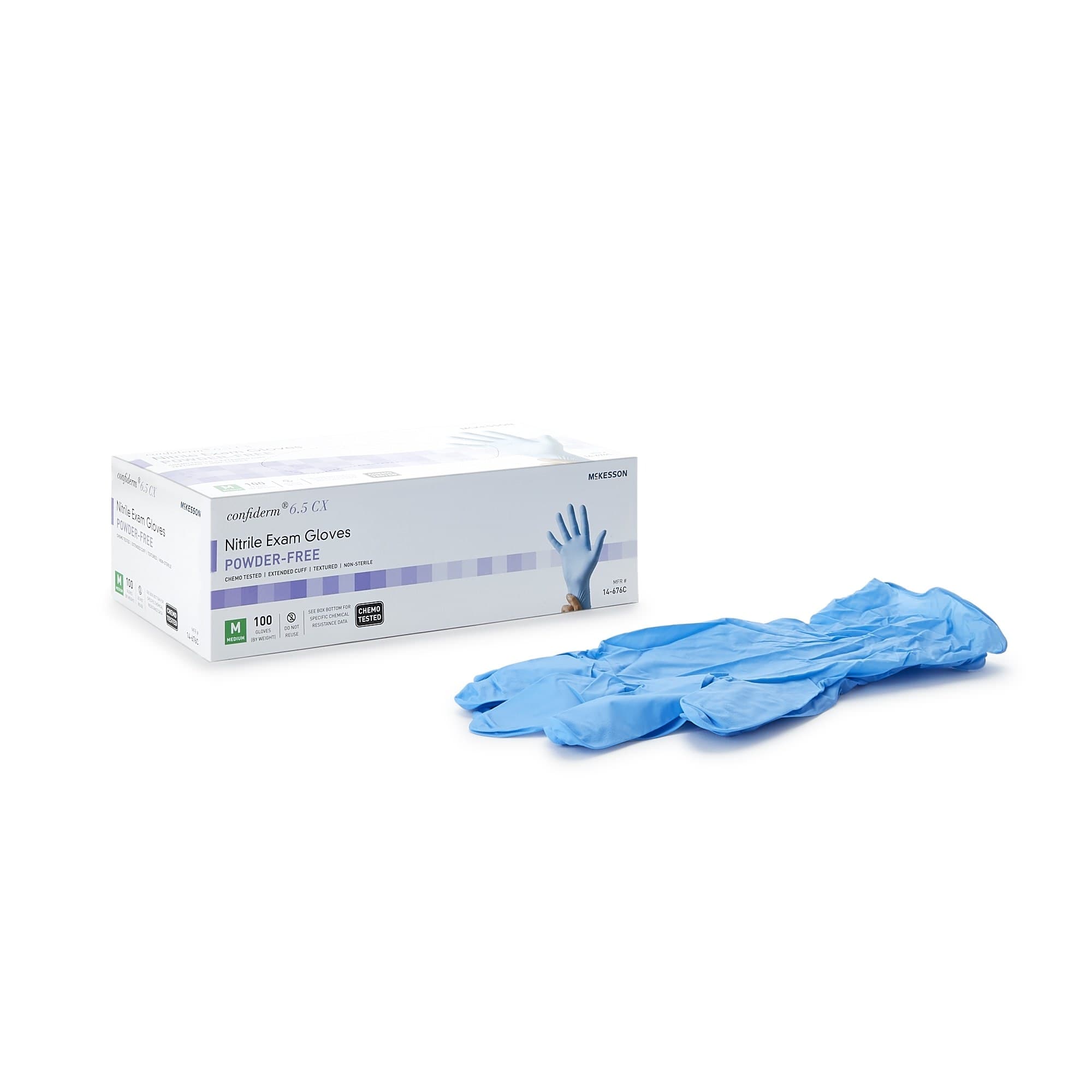 McKesson Confiderm 6.5CX Nitrile Powder Free Exam Gloves, Blue, Medium - Box of 100 - Image 1