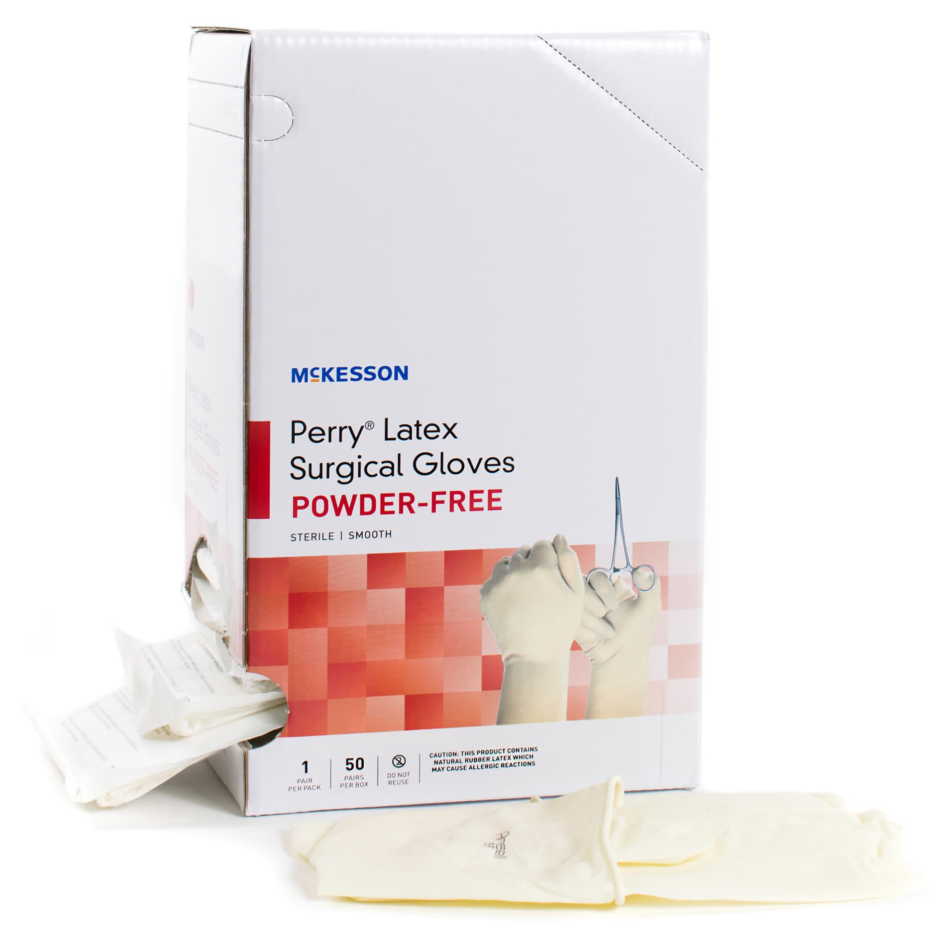 McKesson Perry Latex Powder Free Surgical Glove, Size 8.5, Cream - Box of 100 - Image 1