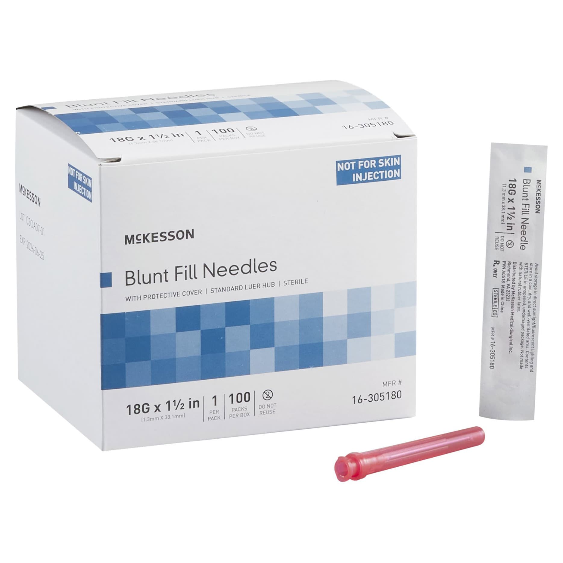 McKesson Blunt Fill Needles 18 Gauge, 1-1/2 Inch - Box of 100 - Image 1