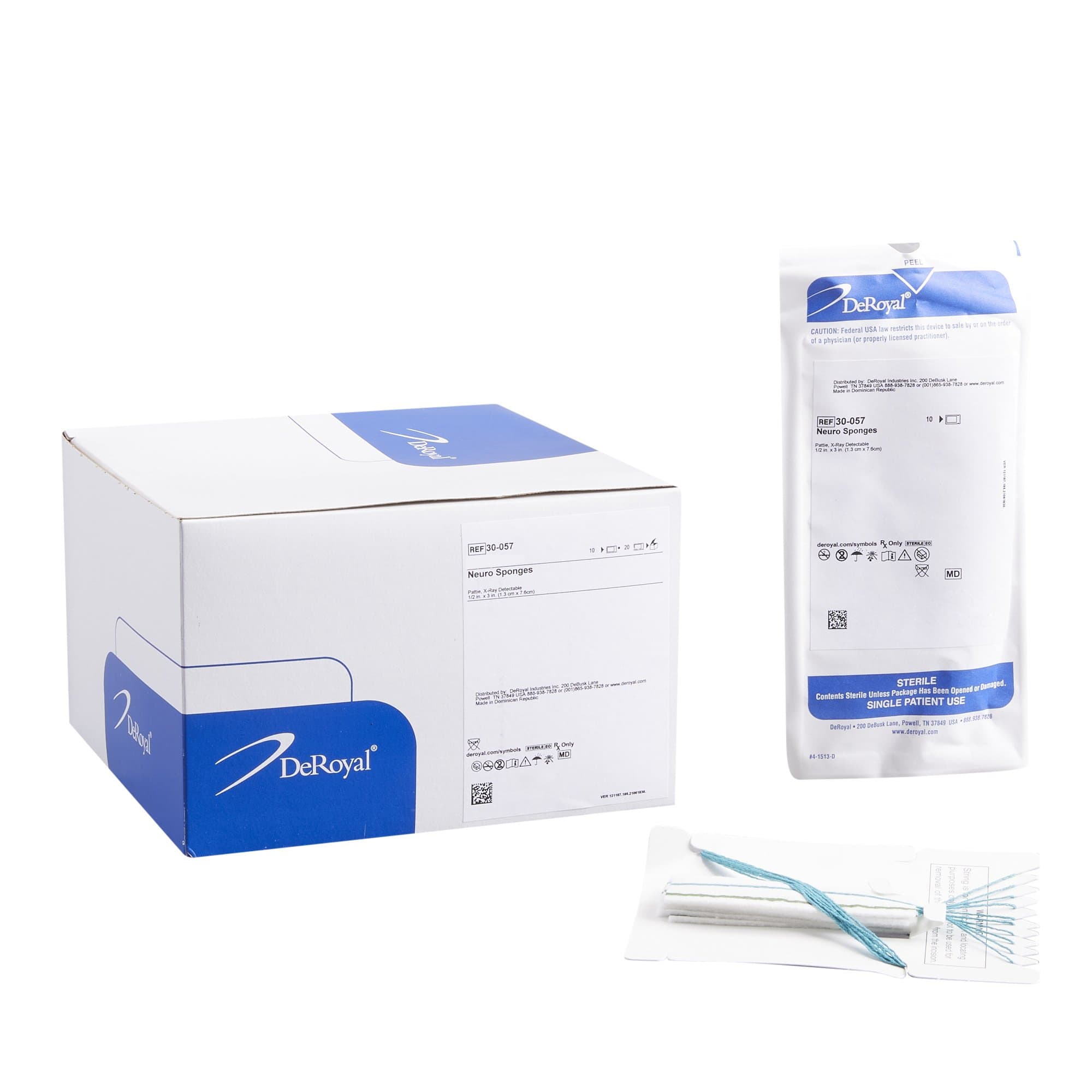DeRoyal Surgical Neuro Sponge White 1/2 x 3 Inch
