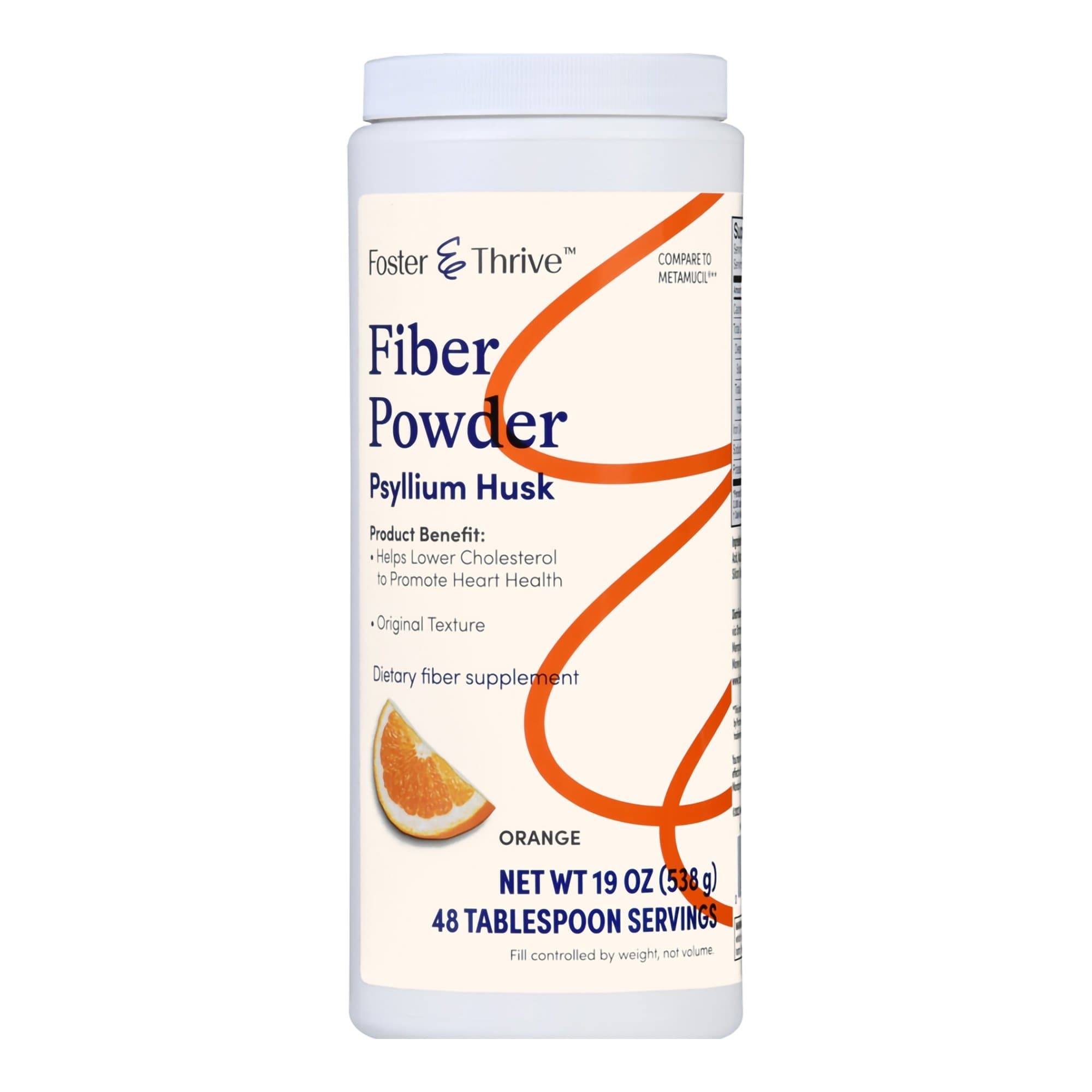 Foster & Thrive Psyllium Husk Fiber Supplement, Powder, Orange Flavor, 19 oz - Each - Image 1