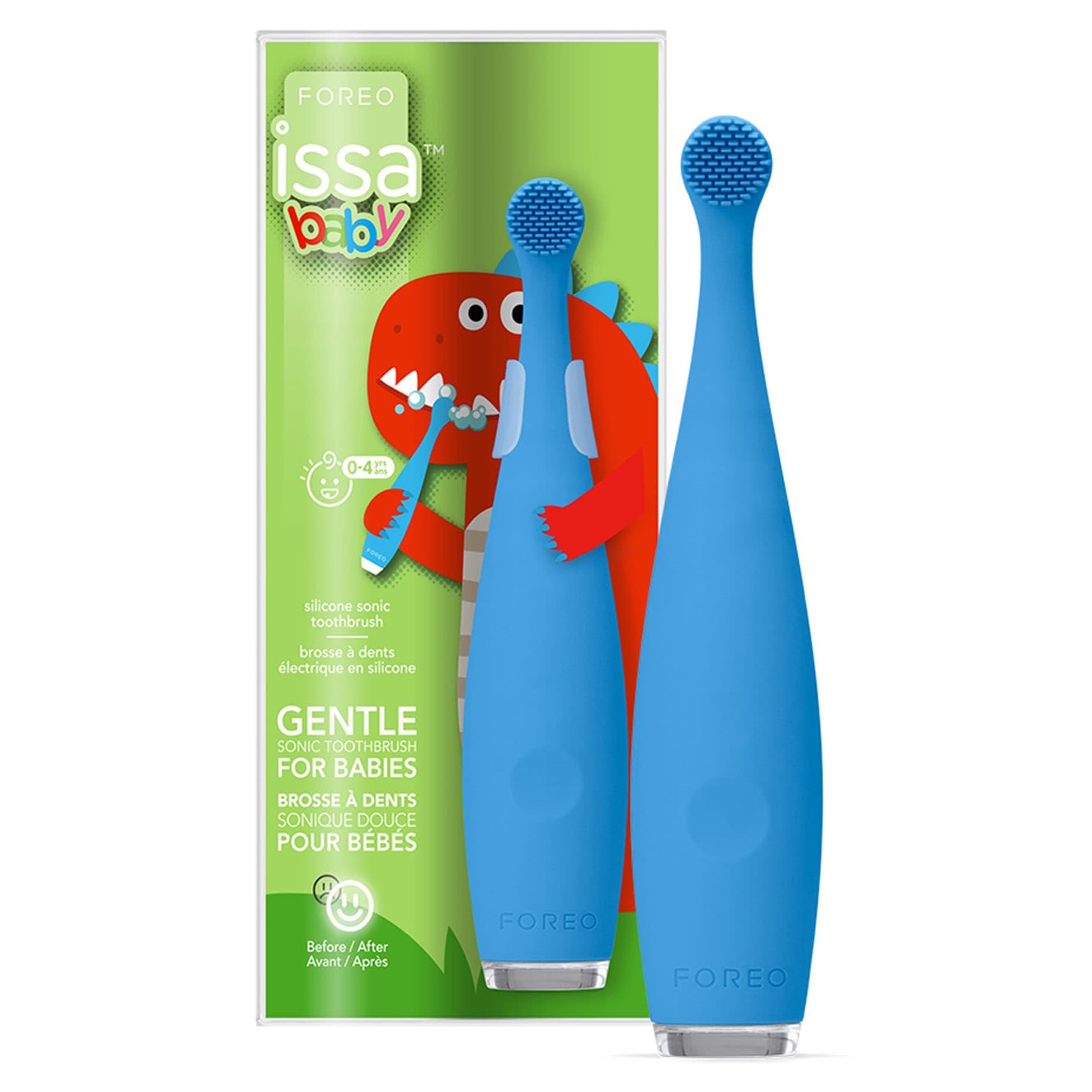 ISSA baby Soft Silicone Sonic Toothbrush, Bubble Blue Dino - Each - Image 1