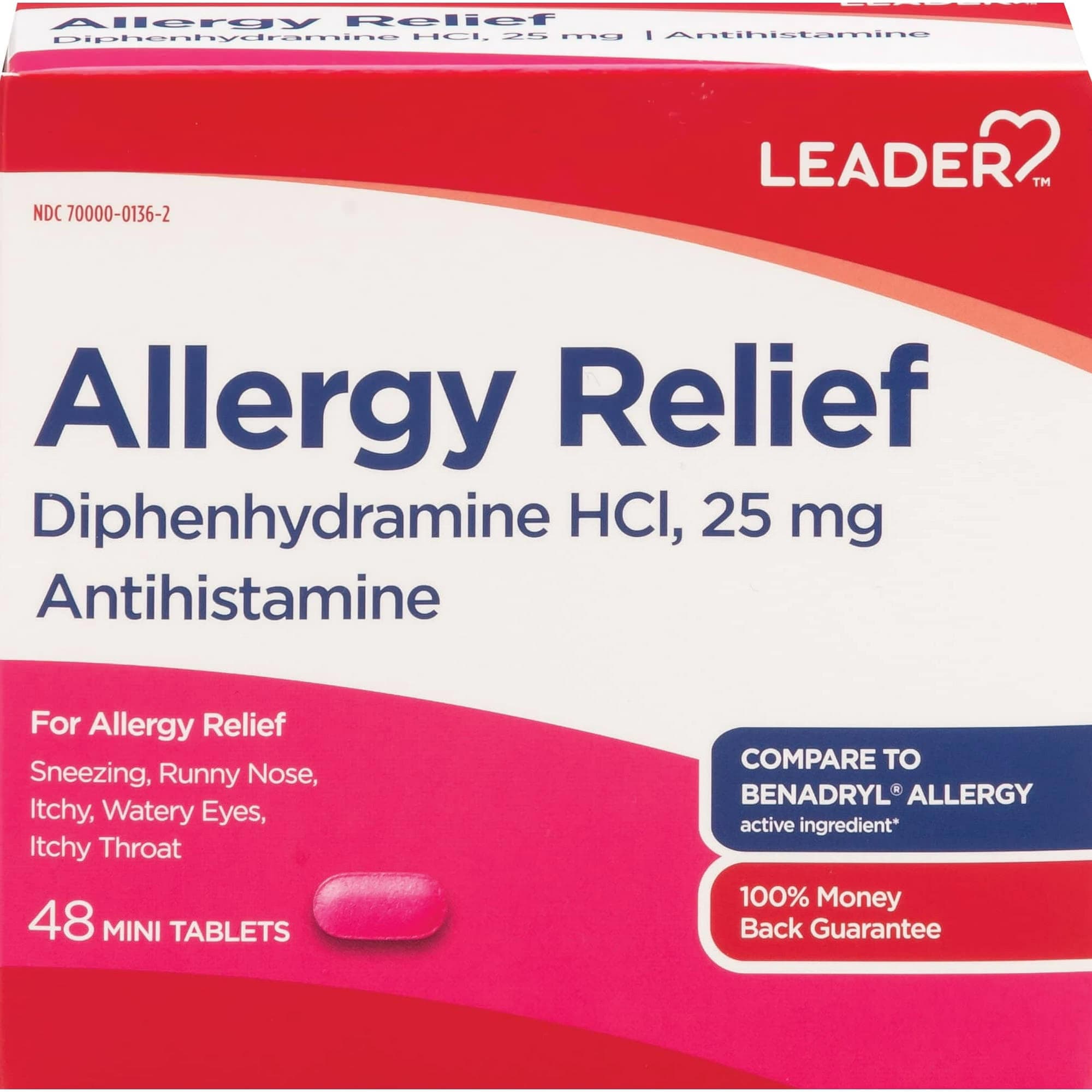 Leader Allergy Relief, Mini Tablets, 25 mg - 48 Colunt - Image 1