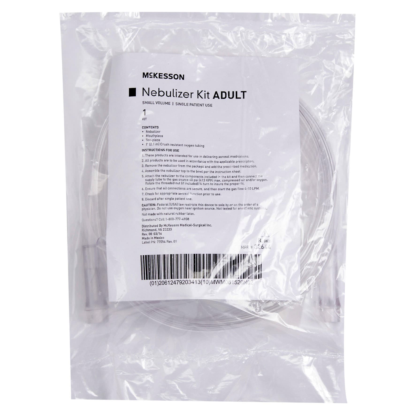 McKesson Handheld Nebulizer Kit Elbow Adapter Mouthpiece Delivery 7 Foot Oxygen Tube Length - Image 1