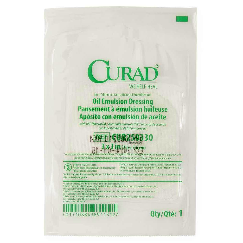 Curad Non-adherent Oil Emulsion Dressing, Sterile, 3 x 3 Inch - Each - Image 1