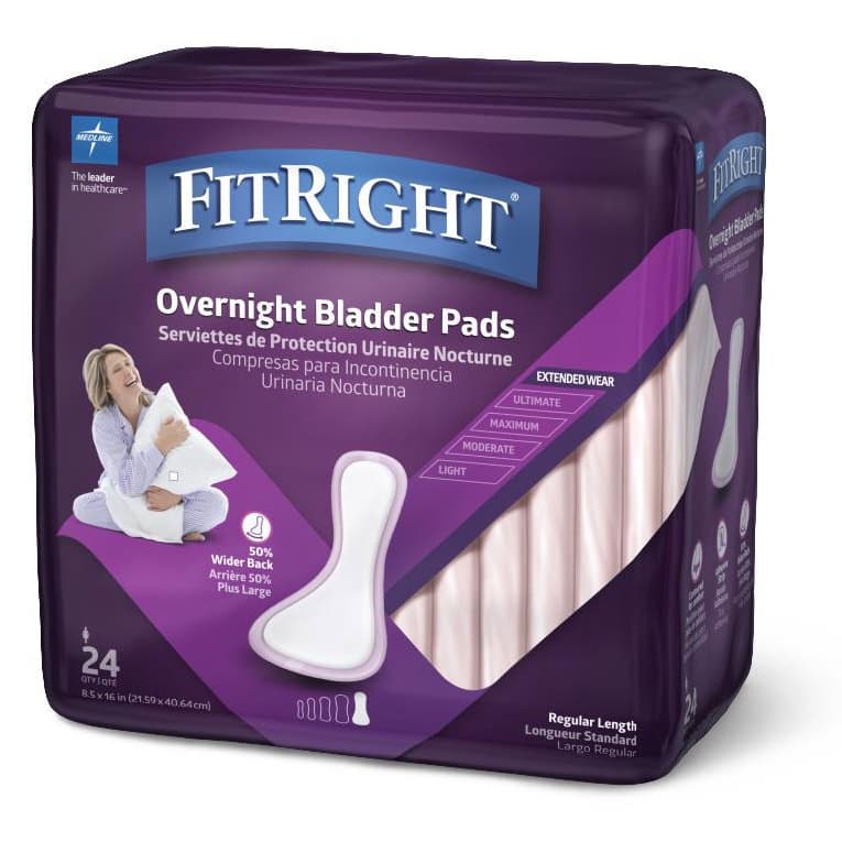 FitRight ActivEdge Women's Bladder Control Pads, Regular, Overnight Absorbency - Bag of 24 - Image 1