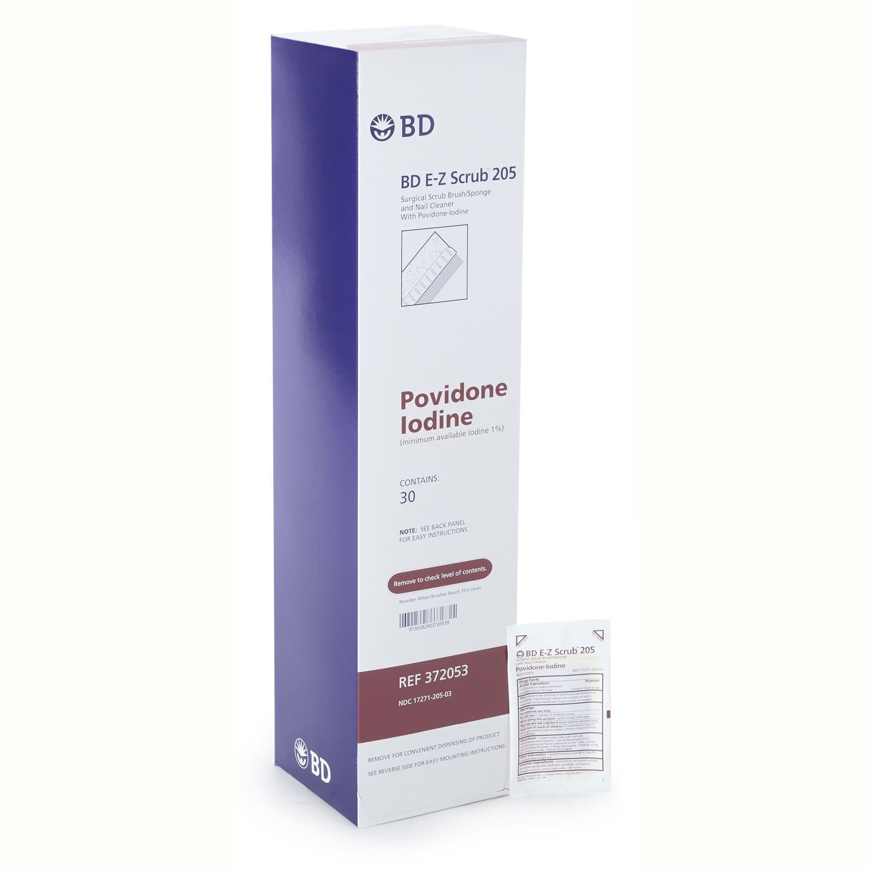 BD E-Z Scrub 205 Surgical Scrub Brush Sponge with Nail Cleaner - Box of 30 - Image 1