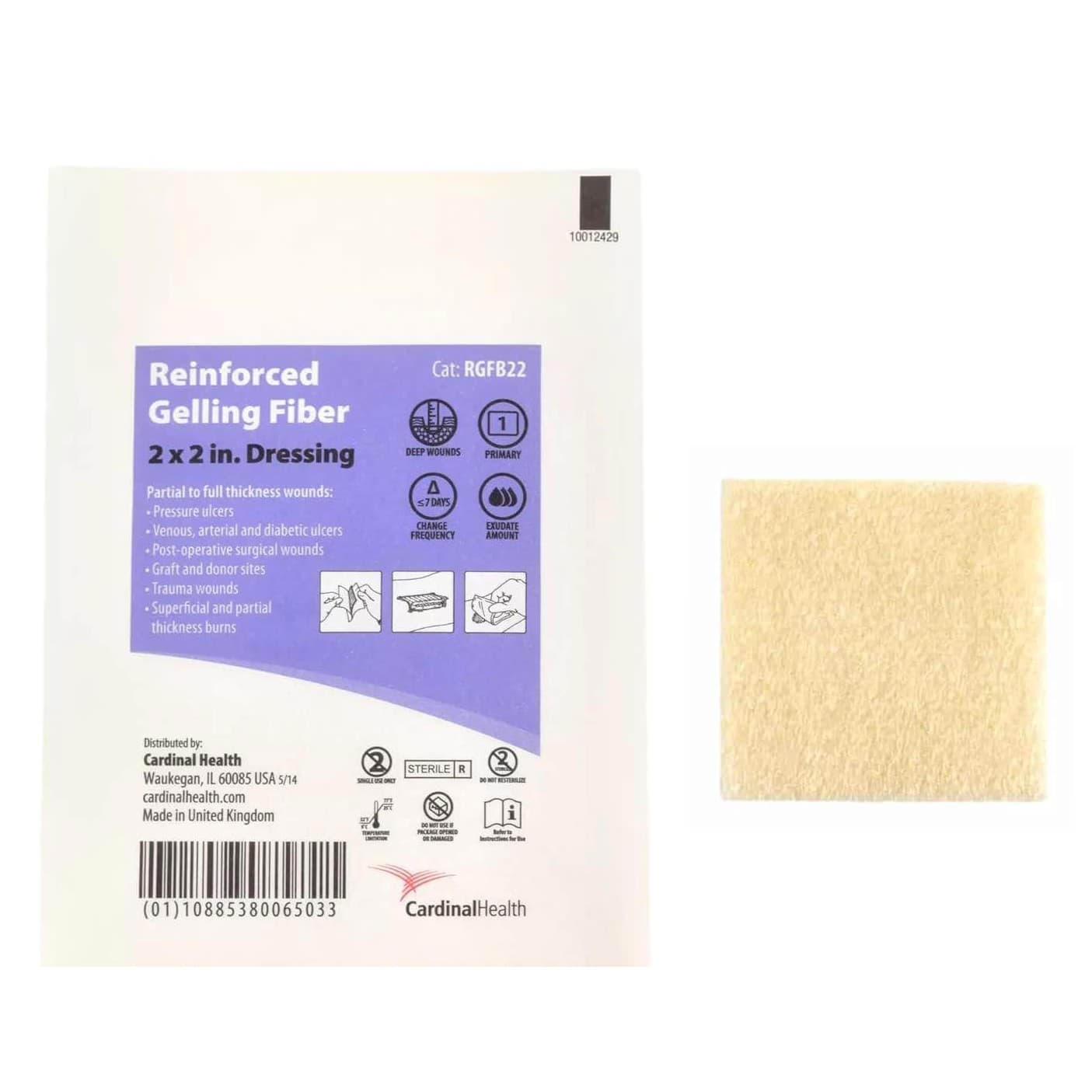 Cardinal Health Reinforced Gelling Fiber Dressings, 2 x 2 Inch - Box of 10 - Image 1
