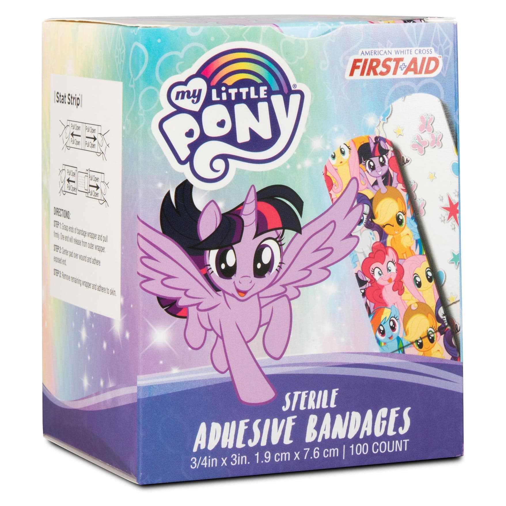 Dukal American White Cross Stat Strip Adhesive Bandages, My Little Pony, 3/4" x 3" - Box of 100 - Image 1