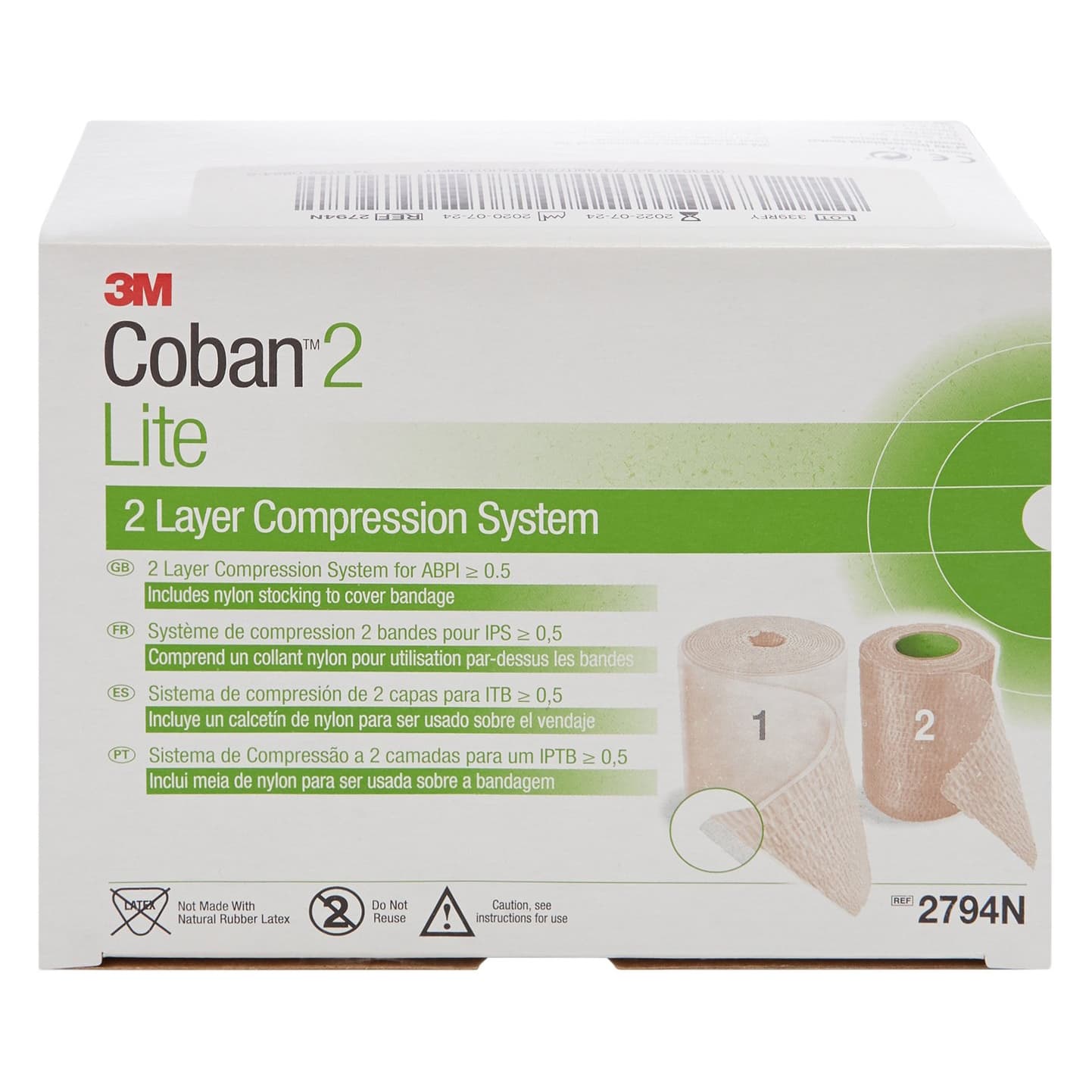 3M Coban 2 Lite 2 Layer Compression Bandage, Tan-White - Image 3