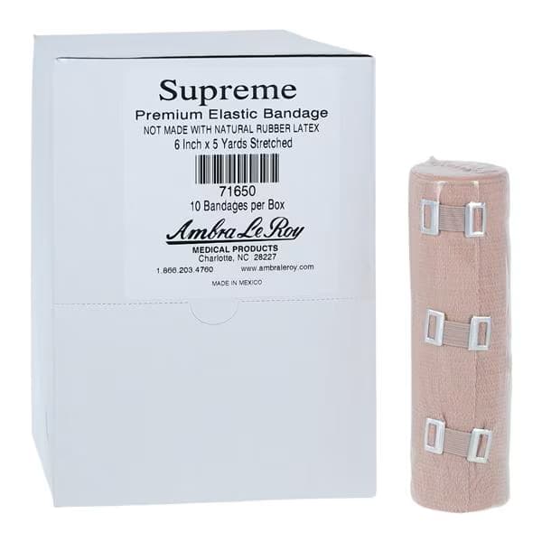 Ambra Le Roy Premium Elastic Bandage with Elastic Stretch Clips, Beige, 6" x 5 yds - Case of 50 - Image 1